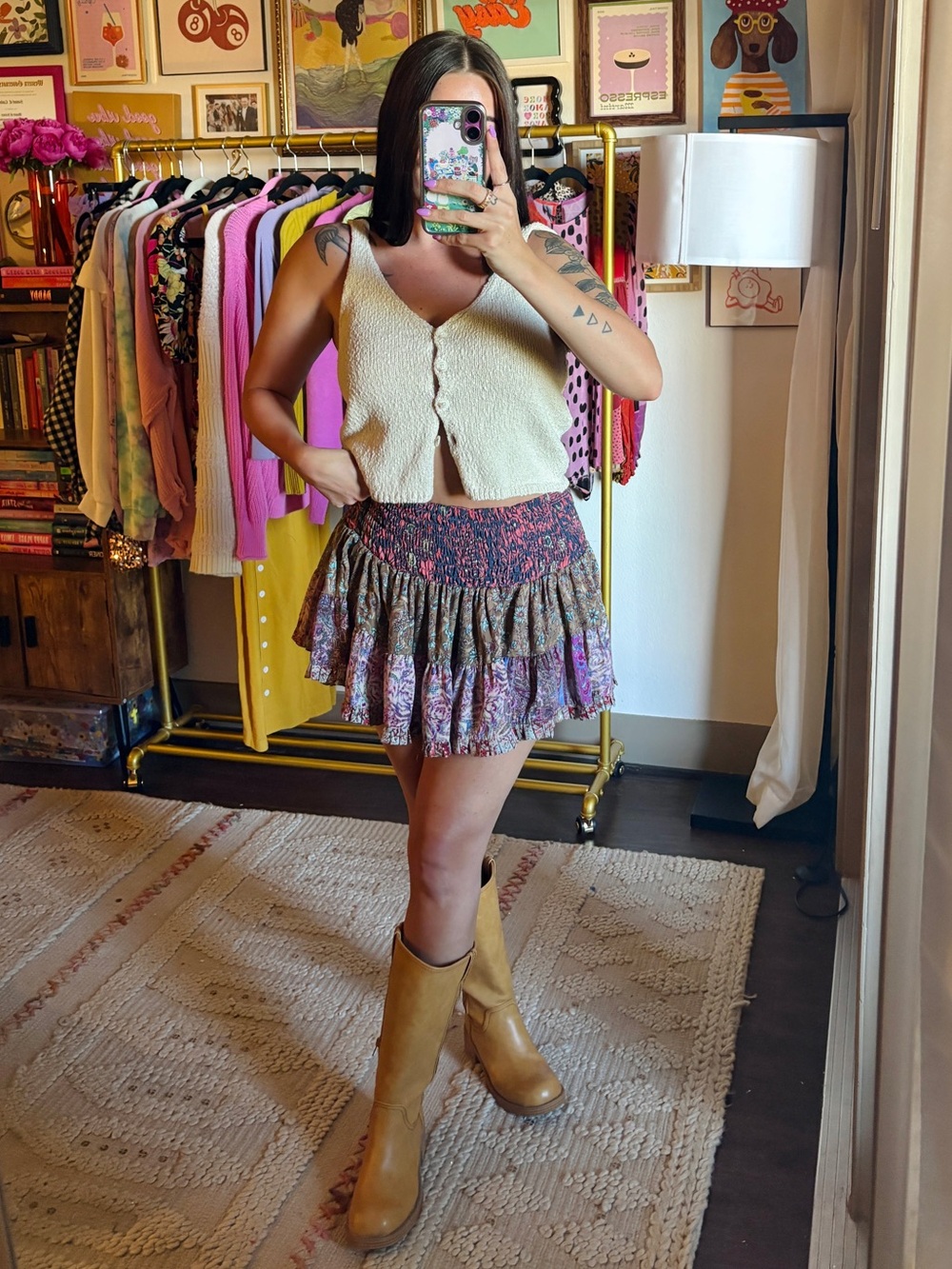 Mocmoc Boho Smocked Mini Skirt